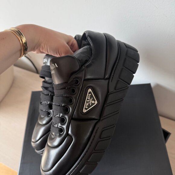 NWT Prada Platform Sneakers Padded Nappa Leather Lace Up Triangle Logo - Picture 9 of 12